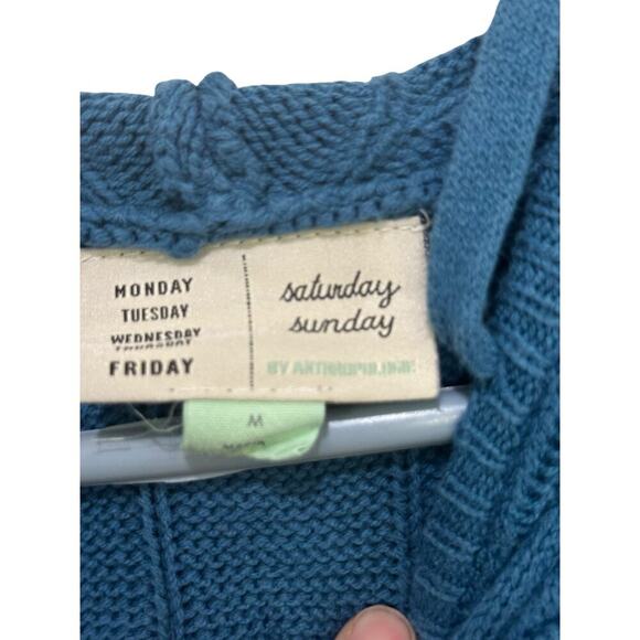 Anthropologie Women Blue Ellyn Saturday Sunday chunky Hooded Sweater Size Medium - Picture 2 of 6